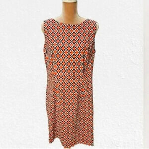 Alyx Sheath Dress Navy Orange Bright Geometric Sleeveless